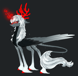 Size: 1866x1821 | Tagged: safe, artist:australian-senior, imported from derpibooru, oc, oc only, oc:sybill invictus, oc:turret pony, alicorn, hybrid, kirin, pony, kirindos, alternate universe, antlers, colored hooves, colored sclera, crossover, gray background, kirin-ified, leonine tail, magic, oracle turret, ponified, portal, portal (valve), portal 2, red eyes, redesign, simple background, sketch, solo, species swap, turret, unshorn fetlocks