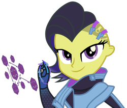 Size: 3539x3000 | Tagged: safe, artist:uponia, imported from derpibooru, oc, oc only, oc:pauly sentry, equestria girls, crossover, equestria girls-ified, lidded eyes, looking at you, overwatch, simple background, smiling, solo, sombra (overwatch), transparent background, vector