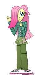 Size: 911x1643 | Tagged: safe, artist:zigaudrey, imported from derpibooru, fluttershy, equestria girls, female, solo, waving