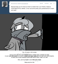 Size: 666x730 | Tagged: safe, artist:egophiliac, imported from derpibooru, princess luna, moonstuck, cartographer's muffler, elevator, female, filly, grayscale, marauder's mantle, monochrome, sad, solo, tumblr, tumblr comic, woona, younger