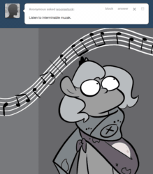 Size: 666x761 | Tagged: safe, artist:egophiliac, imported from derpibooru, princess luna, moonstuck, animated, blinking, cartographer's muffler, elevator, female, filly, gif, grayscale, lunar stone, marauder's mantle, monochrome, music notes, muzak, solo, tumblr, tumblr comic, woona, woonoggles, younger