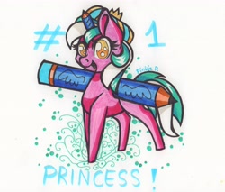 Size: 4564x3883 | Tagged: safe, artist:biskhuit, imported from derpibooru, oc, oc only, pony, absurd resolution, crown, female, jewelry, mare, pencil, pencilcorn, regalia, smiling, solo, traditional art