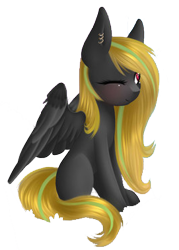 Size: 271x379 | Tagged: safe, artist:bambudess, imported from derpibooru, oc, oc only, oc:hibiki blackwing, pegasus, pony, one eye closed, solo, wink