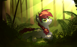 Size: 5084x3100 | Tagged: safe, artist:wingedwolf94, imported from derpibooru, oc, oc only, oc:crab apple, absurd resolution, braid, fern, forest, looking up, nature, prone, scenery, solo