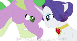 Size: 1280x682 | Tagged: safe, artist:ipandacakes, imported from derpibooru, rarity, spike, dragon, female, fire ruby, looking at each other, male, older, shipping, simple background, smiling, sparity, straight, transparent background