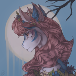 Size: 3508x3508 | Tagged: safe, artist:orfartina, imported from derpibooru, oc, oc only, earth pony, pony, bust, female, flower, high res, mare, portrait, solo, tree