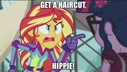 Size: 800x450 | Tagged: safe, edit, edited screencap, imported from derpibooru, screencap, sci-twi, sunset shimmer, twilight sparkle, equestria girls, friendship games, angry, exploitable meme, hypocritical humor, image macro, meme, soldier, sunset yells at twilight, team fortress 2