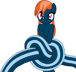 Size: 2107x2010 | Tagged: safe, artist:badumsquish, derpibooru exclusive, imported from derpibooru, oc, oc only, oc:kalianne, lamia, original species, snake pony, female, knot, looking at you, pun, simple background, smiling, solo, tangled up, tied in a knot, transparent background