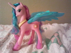 Size: 640x480 | Tagged: safe, artist:mylittleprimo, imported from derpibooru, princess celestia, bed, electronic toy, irl, photo, pinklestia, solo, toy