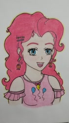 Size: 1024x1820 | Tagged: safe, artist:metalamethyst, imported from derpibooru, pinkie pie, human, clothes, female, humanized, shirt, solo, traditional art