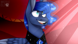Size: 1280x720 | Tagged: safe, artist:hostile-elf, imported from derpibooru, princess luna, alicorn, pony, prince artemis, rule 63, solo
