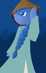 Size: 2500x4000 | Tagged: safe, artist:nekodawnlight, imported from derpibooru, oc, oc only, pony, beautiful, bipedal, blue background, blue eyes, clothes, hat, not luna, ponysona, simple background, solo, vietnam, vietnamese