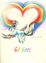 Size: 1024x1413 | Tagged: safe, artist:alexacana, imported from derpibooru, rainbow dash, butt, female, heart, lovewins, plot, pride, solo, traditional art