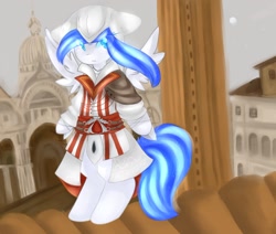 Size: 1280x1083 | Tagged: safe, artist:fluffire, imported from derpibooru, oc, oc only, oc:rescue pony, assassin's creed, clothes, cosplay, costume, ezio auditore, solo