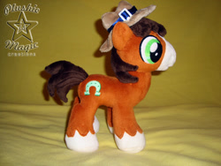 Size: 1024x768 | Tagged: safe, artist:sunflowertiger, imported from derpibooru, trouble shoes, colt, cowboy hat, cute, happy, hat, irl, little trouble shoes, little troubleshoes, male, photo, plushie, solo, troublebetes, younger