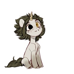 Size: 1080x1080 | Tagged: safe, artist:aphphphphp, imported from derpibooru, oc, oc only, pony, unicorn, female, heterochromia, mare, sitting, solo