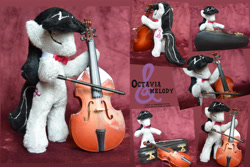 Size: 3872x2592 | Tagged: safe, artist:baraka1980, imported from derpibooru, octavia melody, pony, bipedal, bow (instrument), bowtie, cello, cello bow, cello case, eyes closed, high res, irl, musical instrument, photo, plushie, solo