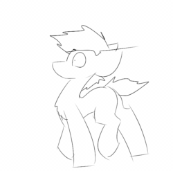 Size: 645x638 | Tagged: safe, artist:input-command, deleted from derpibooru, imported from derpibooru, oc, oc only, oc:keyframe, earth pony, pony, animated, black and white, chest fluff, floppy ears, gif, grayscale, monochrome, simple background, sketchy, solo, walk cycle, walking, white background