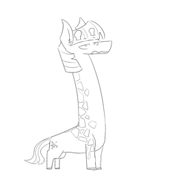 Size: 900x900 | Tagged: safe, artist:input-command, deleted from derpibooru, imported from derpibooru, twilight sparkle, giraffe, black and white, ear fluff, giraffied, grayscale, lidded eyes, monochrome, simple background, solo, species swap, white background