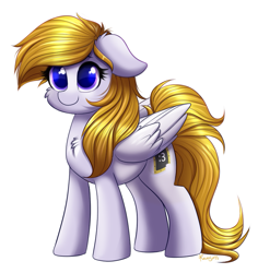 Size: 801x847 | Tagged: safe, artist:confetticakez, imported from derpibooru, oc, oc only, oc:cookie byte, pegasus, pony, chest fluff, commission, cute, female, mare, simple background, smiling, solo, white background