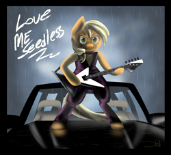 Size: 1280x1162 | Tagged: safe, artist:fauxsquared, imported from derpibooru, applejack, anthro, earth pony, unguligrade anthro, car, electric guitar, explorer, female, guitar, musical instrument, solo, trixie is magic