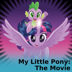 Size: 1024x1024 | Tagged: safe, artist:cheezedoodle96, imported from derpibooru, spike, twilight sparkle, alicorn, dragon, pony, derpibooru, my little pony: the movie, .svg available, dragons riding ponies, duo, female, flying, gradient background, male, mare, meta, riding, spike riding twilight, spoilered image joke, svg, twilight sparkle (alicorn), vector, windswept mane