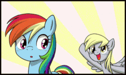 Size: 500x300 | Tagged: safe, artist:uotapo, edit, edited screencap, imported from derpibooru, screencap, derpy hooves, rainbow dash, pegasus, pony, the last roundup, animated, butt touch, comic, derpydash, female, gif, heart, hoof on butt, i just don't know what went wrong, kiss mark, lesbian, lipstick, mare, shipping