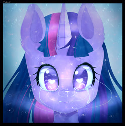 Size: 2080x2100 | Tagged: safe, artist:clefficia, imported from derpibooru, twilight sparkle, bust, crying, female, heart eyes, high res, portrait, puddle, rain, reflection, solo, wingding eyes