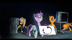 Size: 1024x576 | Tagged: safe, artist:3lorenzo3, imported from derpibooru, flash sentry, rainbow dash, rarity, twilight sparkle, pony, arrival (movie), crossover, heptapod b, sign