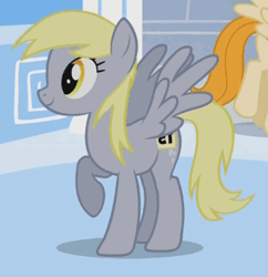 Size: 332x343 | Tagged: safe, imported from derpibooru, screencap, derpy hooves, pegasus, pony, sonic rainboom (episode), cropped, smiling, solo focus, underp
