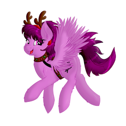 Size: 1280x1280 | Tagged: safe, artist:charrez, imported from derpibooru, oc, oc only, oc:mary rose, deer, deer pony, hybrid, original species, pegasus, peryton, pony, brony radio germany, hearth's warming eve, simple background, solo, transparent background