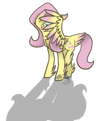 Size: 1686x2106 | Tagged: safe, artist:ashleybances, imported from derpibooru, fluttershy, colored wings, colored wingtips, female, floppy ears, scared, shadow, simple background, solo, tail feathers, transparent background, wing hands