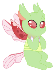 Size: 422x549 | Tagged: safe, artist:mimomc, imported from derpibooru, arista, changedling, changeling, to where and back again, :3, chibi, green changeling, solo