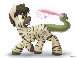 Size: 2000x1500 | Tagged: safe, artist:stinkehund, imported from derpibooru, oc, oc only, original species, zebra, cork, crystal, fluffy, male, mouth hold, solo, tentacles, tentapony, unshorn fetlocks, weapon