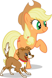 Size: 1030x1546 | Tagged: safe, imported from derpibooru, applejack, winona, cute, official, raised hoof, simple background, smiling, transparent background