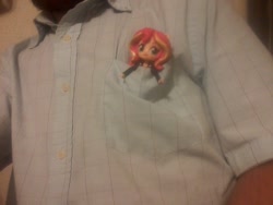 Size: 1280x960 | Tagged: safe, imported from derpibooru, sunset shimmer, equestria girls, doll, equestria girls minis, eqventures of the minis, irl, micro, photo, pocket, pocket pony, shirt pocket, toy