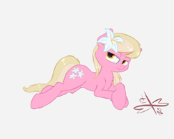 Size: 750x600 | Tagged: safe, artist:malwinters, imported from derpibooru, lily, lily valley, pony, female, lidded eyes, prone, simple background, solo