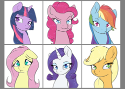 Size: 1984x1417 | Tagged: safe, artist:alasou, imported from derpibooru, applejack, fluttershy, pinkie pie, rainbow dash, rarity, twilight sparkle, cute, floppy ears, looking at you, mane six, pouting, simple background