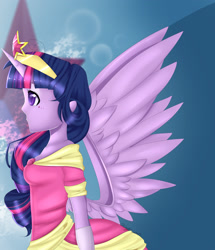 Size: 2000x2330 | Tagged: safe, artist:clefficia, imported from derpibooru, twilight sparkle, equestria girls, clothes, coronation dress, crown, dress, female, horned humanization, regalia, solo, winged humanization, wings