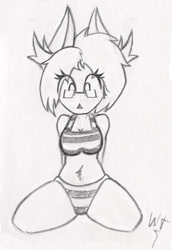 Size: 2006x2921 | Tagged: safe, artist:php122, artist:wingedthoughts, imported from derpibooru, oc, oc only, anthro, deer, adorasexy, bikini, clothes, cute, glasses, request, sexy, solo, swimsuit, traditional art
