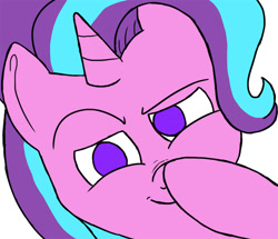 Size: 800x687 | Tagged: safe, artist:slamjam, imported from derpibooru, starlight glimmer, pony, unicorn, boop, bust, exploitable meme, female, glimmerposting, looking at you, meme, nose wrinkle, portrait, raised eyebrow, self-boop, simple background, smiling, smug, solo, white background