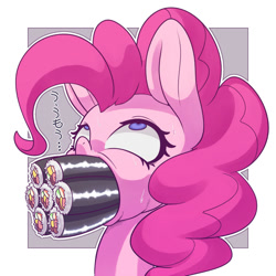 Size: 1000x1000 | Tagged: safe, artist:kaikoinu, imported from derpibooru, pinkie pie, pony, eating, female, food, gentlemen, maki, setsubun, silly, silly pony, solo, sushi, that pony sure does love sushi