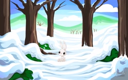 Size: 2560x1600 | Tagged: safe, artist:mysticalpha, imported from derpibooru, angel bunny, male, plant, scenery, snow, solo, tree