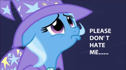 Size: 1280x718 | Tagged: safe, edit, edited screencap, imported from derpibooru, screencap, trixie, pony, magic duel, bronybait, crying, image macro, meme, sad, trixie yells at everything