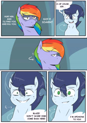 Size: 4961x6992 | Tagged: safe, artist:lrusu, imported from derpibooru, rainbow blaze, soarin', pony, comic:rainbow crush, absurd resolution, comic, dialogue, implied rainbow dash, overprotective