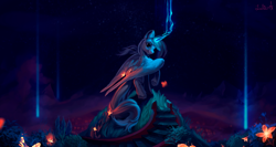 Size: 1600x854 | Tagged: safe, artist:lulemt, imported from derpibooru, oc, oc only, alicorn, pony, alicorn oc, commission, looking at you, magic, night, solo