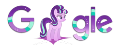 Size: 1024x398 | Tagged: safe, artist:xxmaxterxx, imported from derpibooru, starlight glimmer, pony, unicorn, equal cutie mark, female, google, lidded eyes, logo, logo parody, s5 starlight, simple background, smiling, smug, solo, transparent background