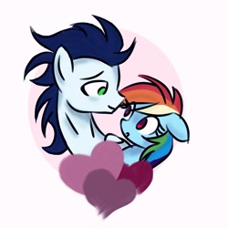 Size: 1000x1000 | Tagged: safe, artist:danger-dashz, imported from derpibooru, rainbow dash, soarin', pony, female, heart, looking at each other, male, mare, shipping, soarindash, stallion, straight