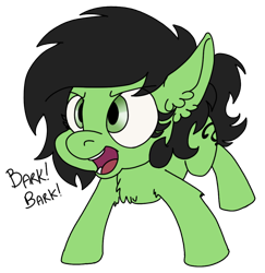 Size: 960x986 | Tagged: safe, artist:lockhe4rt, edit, imported from derpibooru, oc, oc only, oc:filly anon, pony, /mlp/, barking, behaving like a dog, chest fluff, ear fluff, female, filly, solo