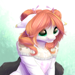 Size: 1000x1000 | Tagged: safe, artist:peachmayflower, imported from derpibooru, oc, oc only, anthro, clothes, female, floppy ears, mare, shoulderless, solo, sweater